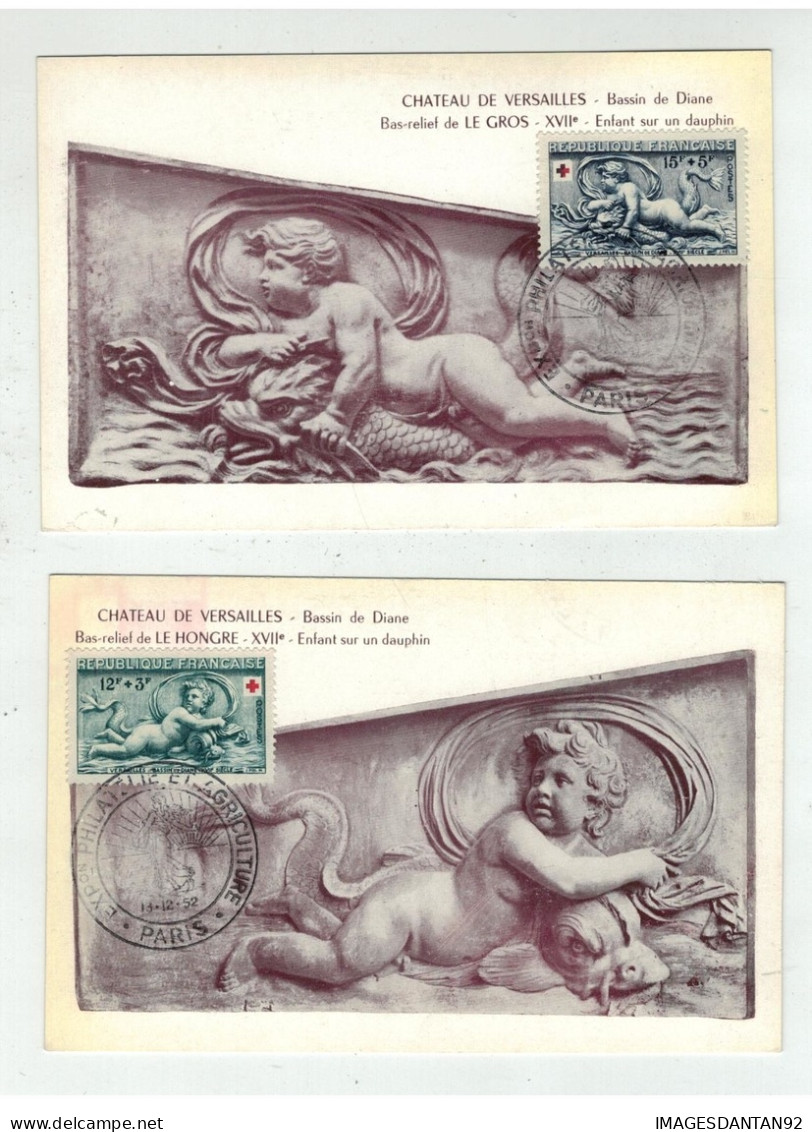 Carte Maximum YT 937 + 938 ANNEE 1952 Château De Versailles" Bassin De Diane" -Sculptures- Versailles Cote 25,00 - 1950-1959