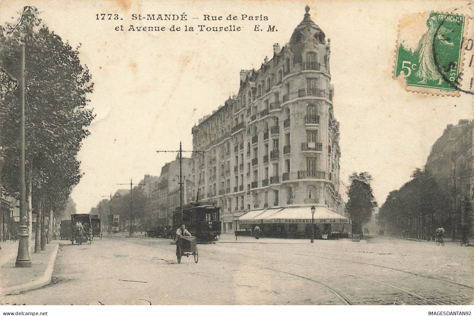 94 SAINT MANDE #21719 RUE DE PARIS AVENUE TOURELLE TRAMWAY BRASSERIE VOITURE A CHEVAL - Saint Mande