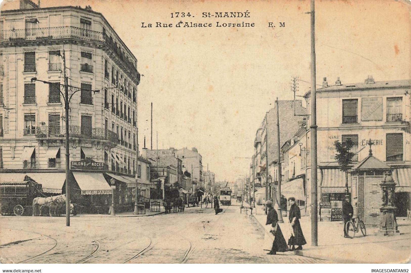 94 SAINT MANDE #21717 RUE ALSACE LORRAINE TRAMWAY CAFE EPICERIE COMMERCES ATTELAGES CHEVAUX - Saint Mande