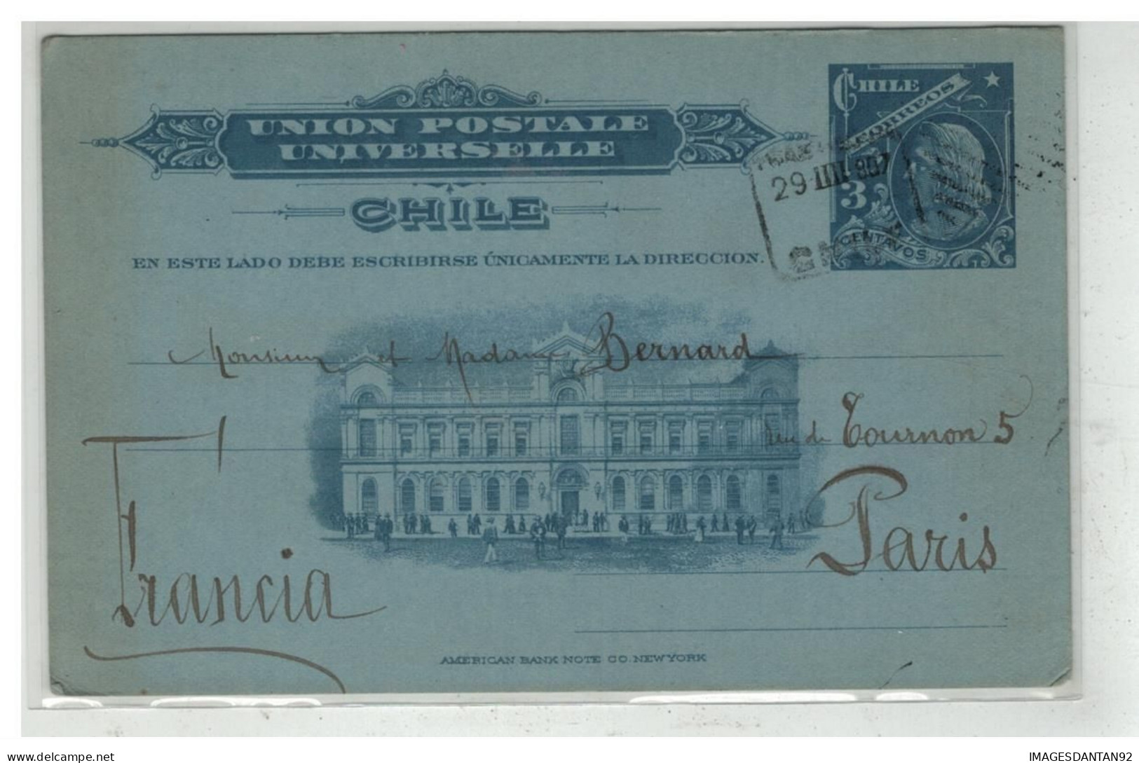 CHILI CHILE #17670 ENTIER POSTAL AMERICAN BANK NOTE - Chili