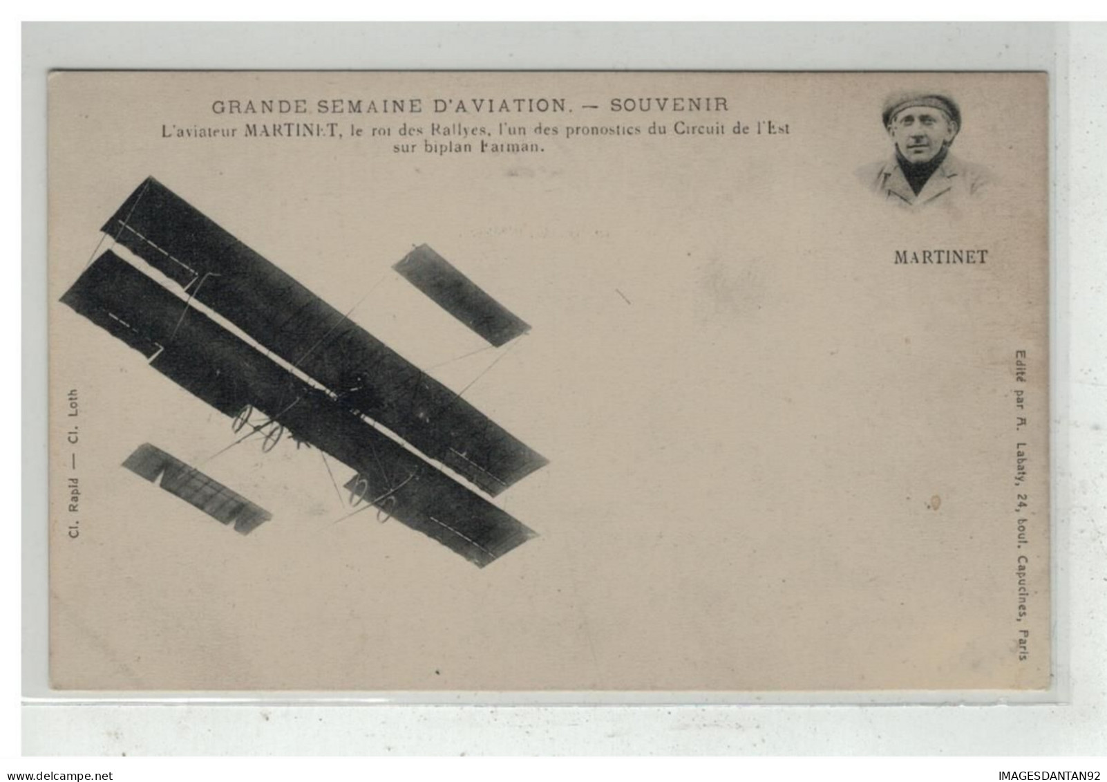 AVIATION #18461 AVION PLANE AVIATEUR MARTINET ROI DES RALLYES SUR BIPLAN FARMAN SOUVENIR GRANDE SEMAINE - ....-1914: Precursori