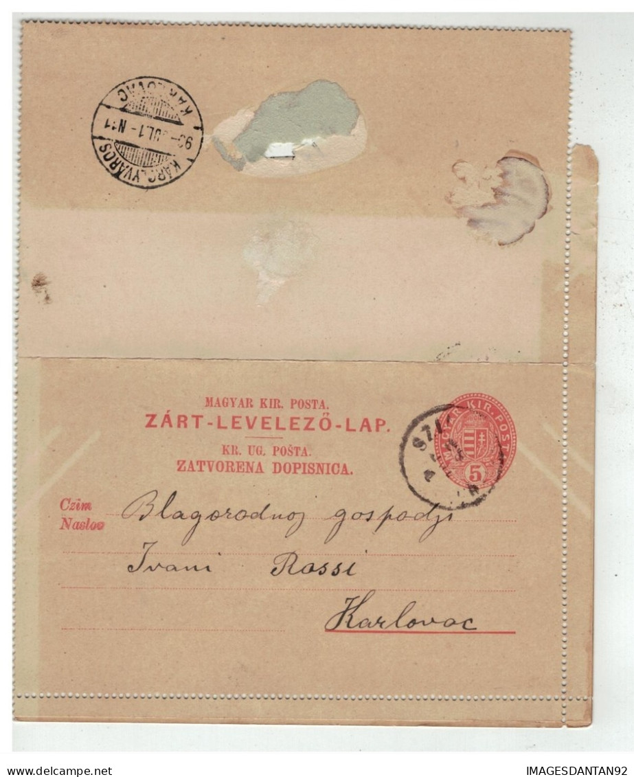 HONGRIE HUNGARY SZLUIN Postal Stationery Sent To Karlovac, Croatia JUL 1893 - Postal Stationery
