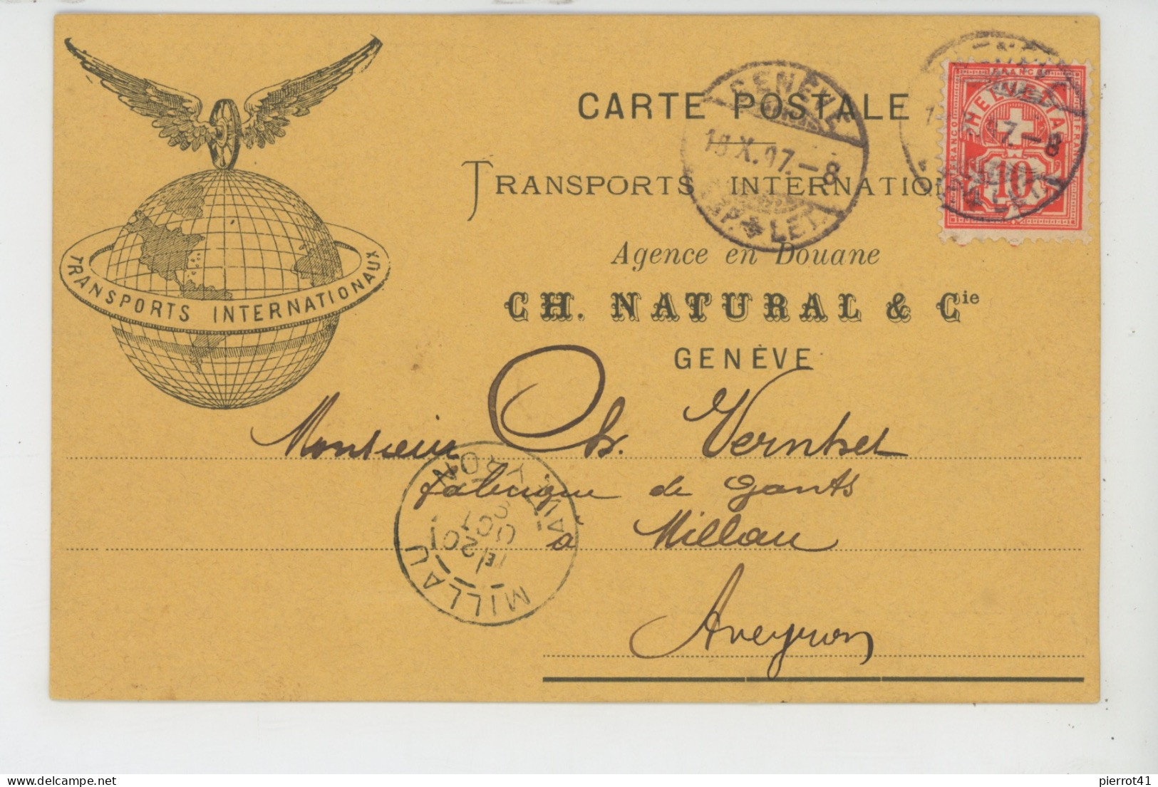SUISSE - GENEVE - Carte De Correspondance De 1897 Des TRANSPORTS INTERNATIONAUX CH. NATURAL & Cie - Agence En Douane - Genève