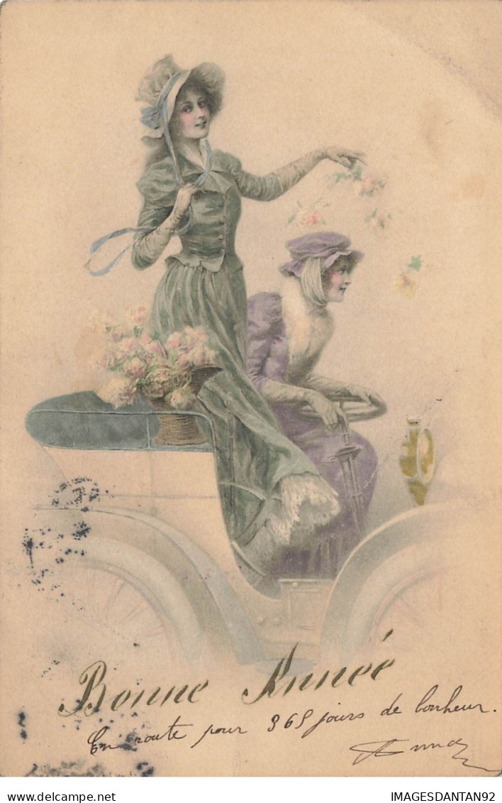 ILLUSTRATEUR #22336 VIENNE NÂ°240 2 FEMMES AVEC CHAPEAUX ET FLEURS A BORD D UNE AUTO TACOT - Vienne