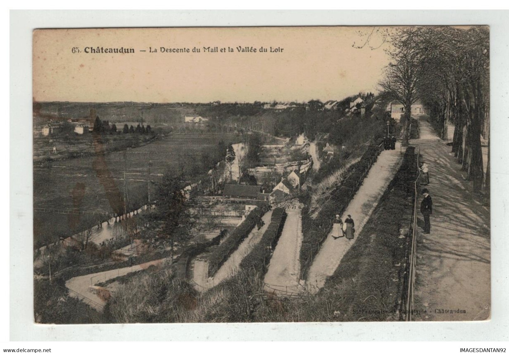 28 CHATEAUDUN LA DESCENTE DU MAIL ET LA VALLEE DU LOIR + CACHET HOPITAL TEMPORAIRE CHATEAUDUN - Chateaudun