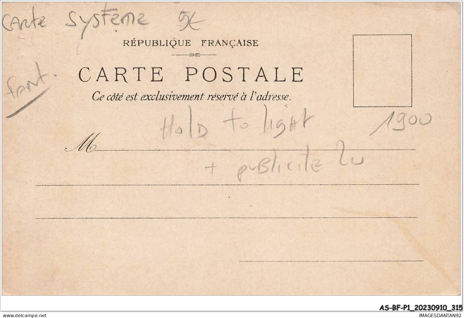 AS#BFP1-0158 - FANTAISIE - Carte à Système Hold To Light - Exposition Lefèvre-utile Paris 1900 - Publicité LU - A Systèmes