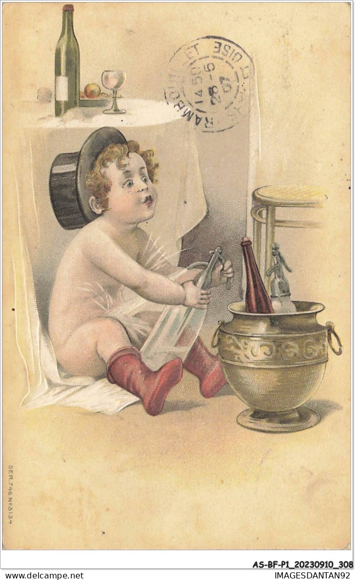 AS#BFP1-0155 - FANTAISIE - Jeune Garçon Jouant Avec Un Syphon - Carte Gaufrée - Babies