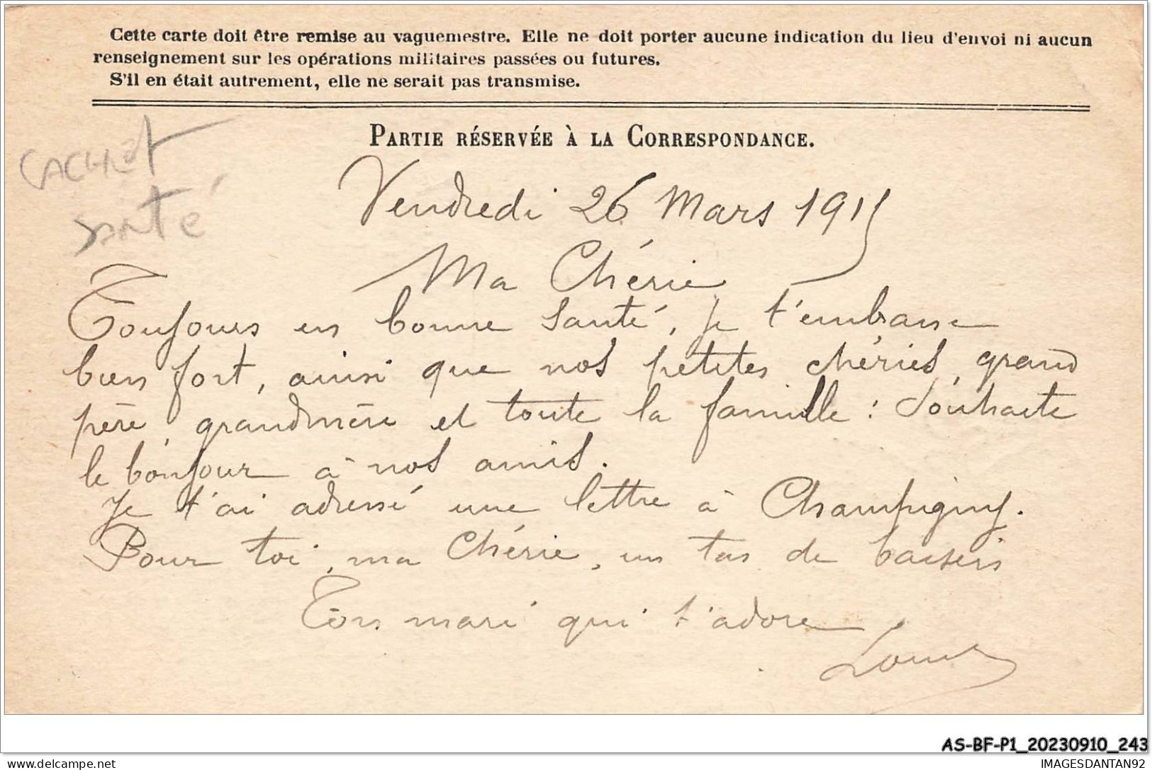 AS#BFP1-0122 - CACHET - SANTE AMBULANCE 144 - Correspondance Des Armées De La République - Health