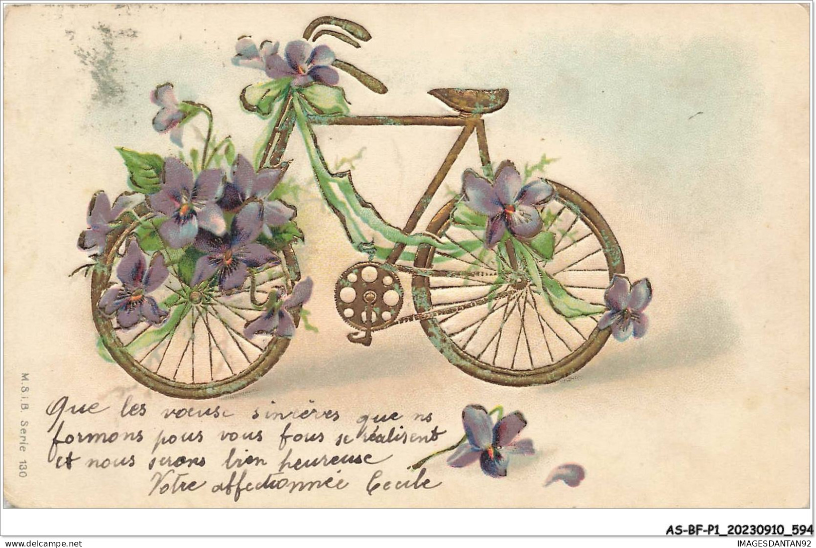 AS#BFP1-0298 - SPORT - CYCLISME - Vélo Décoré De Violettes - Carte Gaufrée - Cycling