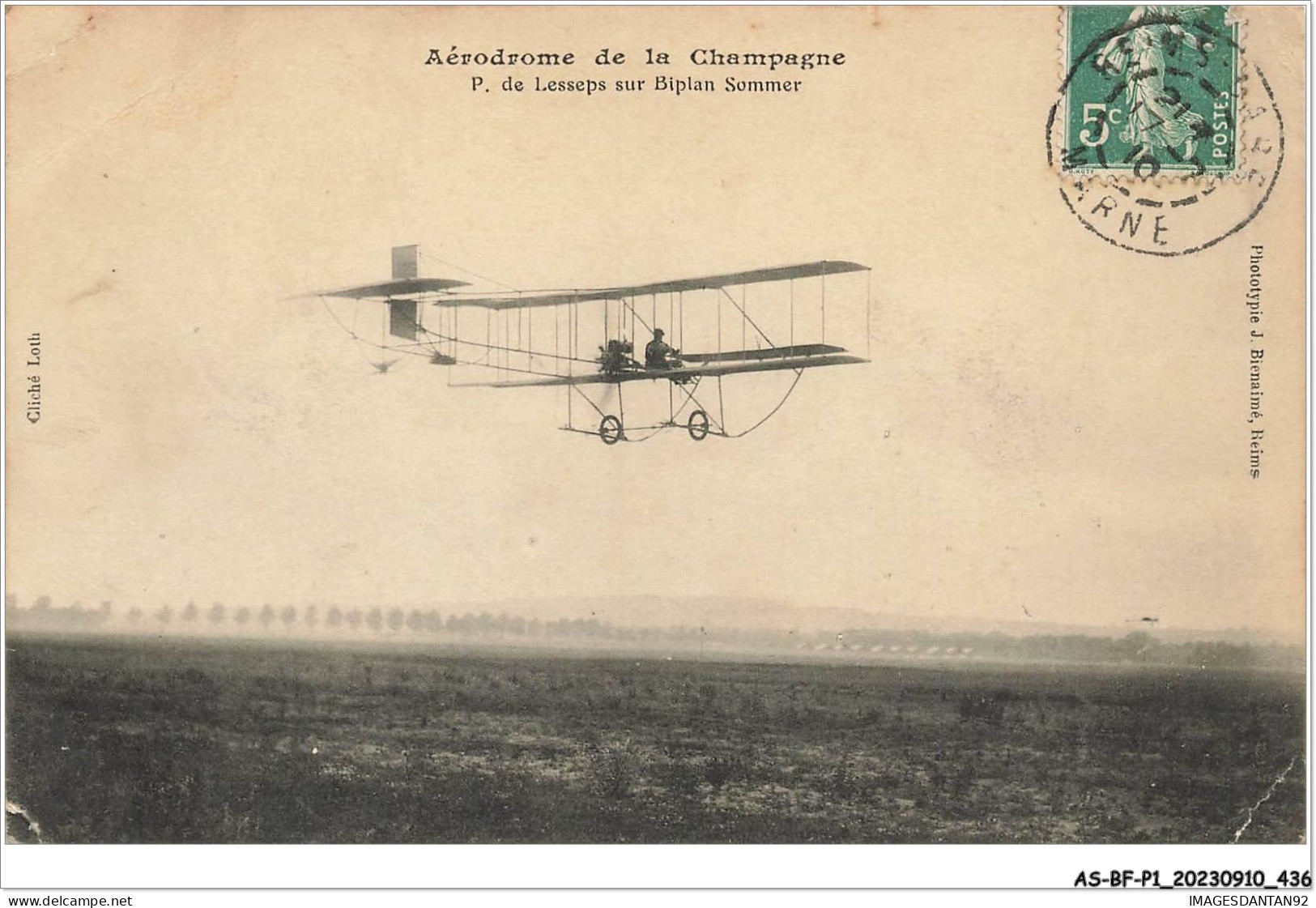 AS#BFP1-0219 - AVIATION - Aérodrome De La Champagne - P. De Lesseps Sur Biplan Sommer - Aerodrome