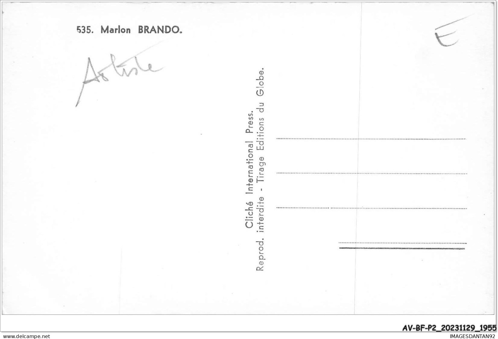 AV-BFP2-1164 - SPECTACLE - Artiste - Marlon Brando - Métro Goldwyn Mayer - Artiesten
