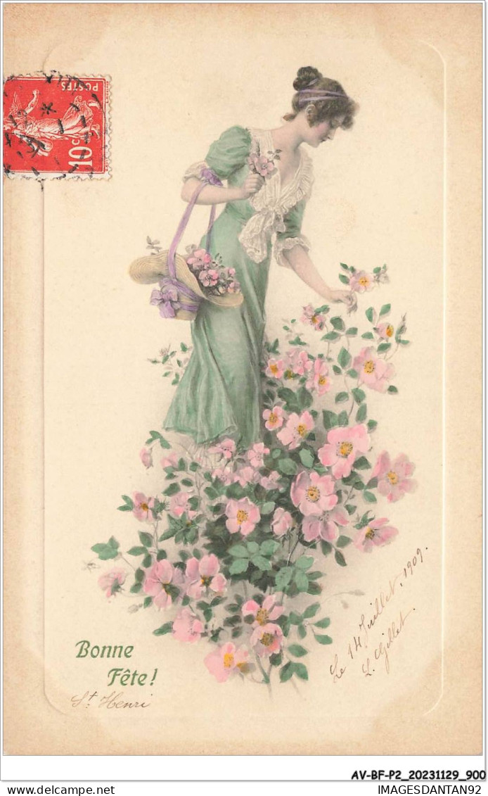 AV-BFP2-0638 - ILLUSTRATEUR - M.M. Vienne NÂ°308 - Bonne Fête - Jeune Femme Cueillant Des Fleurs - Vienne