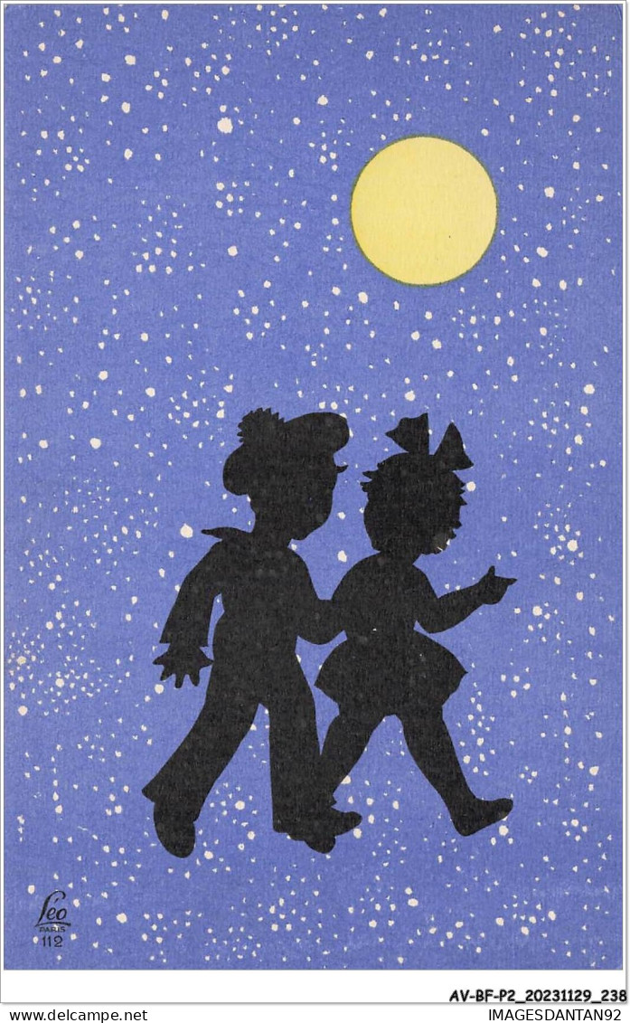 AV-BFP2-0307 - SILHOUETTES - Deux Enfants Se Promenant Dans Une Nuit étoilée - Silhouetkaarten