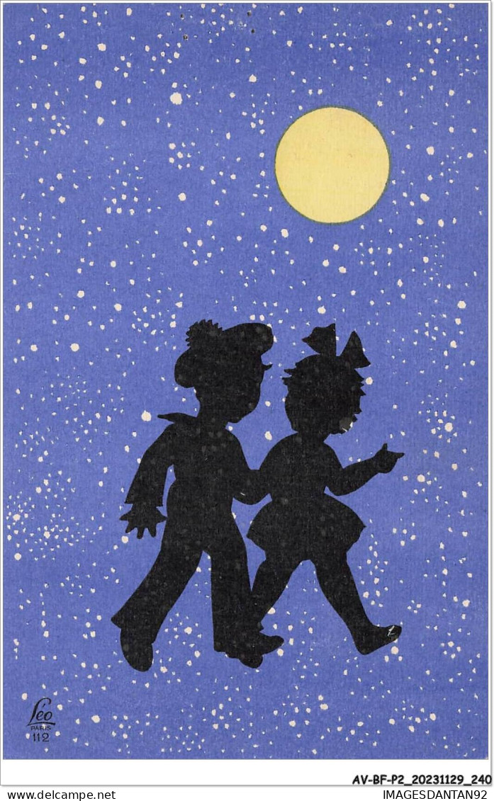 AV-BFP2-0308 - SILHOUETTES - Deux Enfants Se Promenant Dans Une Nuit étoilée - Silhouetkaarten