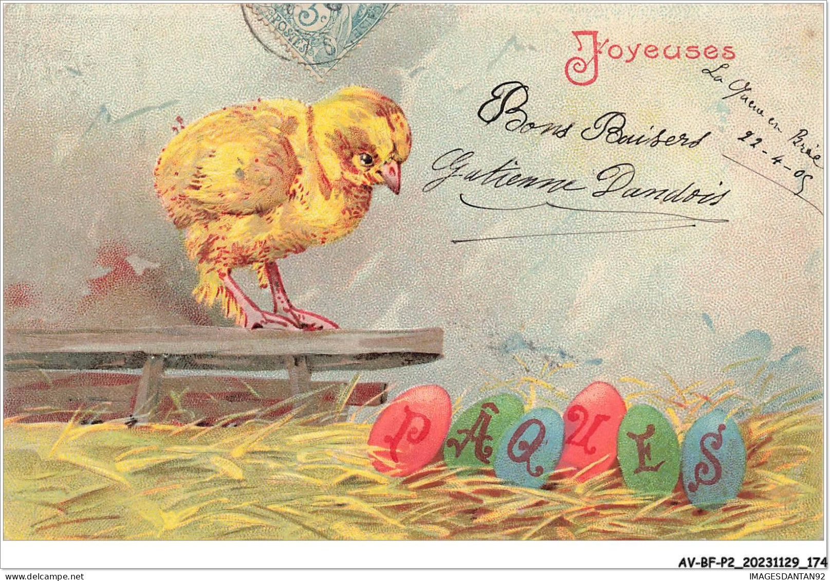 AV-BFP2-0275 - FANTAISIE - Joyeuses Pâques - Poussin - Carte Gaufrée - Sonstige & Ohne Zuordnung