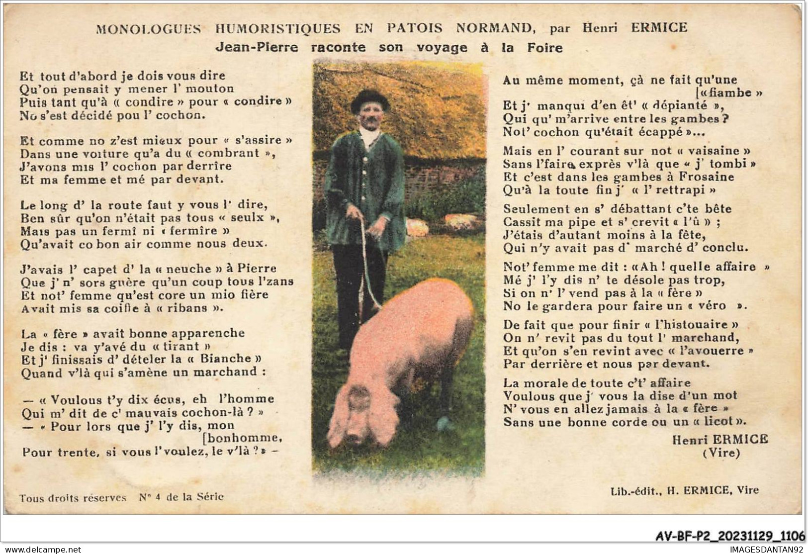 AV-BFP2-0740 - ANIMAUX - Cochon - Monologues Humoristique En Patois Normand, Par H. Ermice - Cerdos