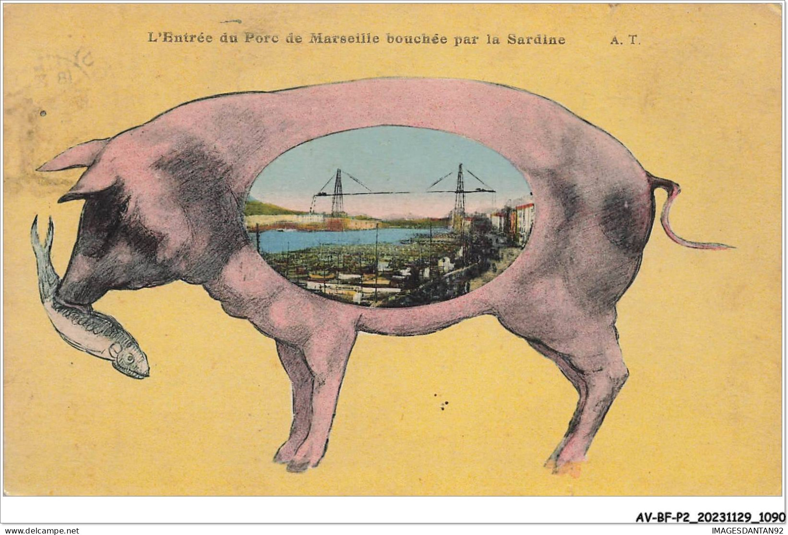 AV-BFP2-0732 - ANIMAUX - Cochons - L'entrée Du Porc De Marseille Bouchée Par La Sardine - Cochons