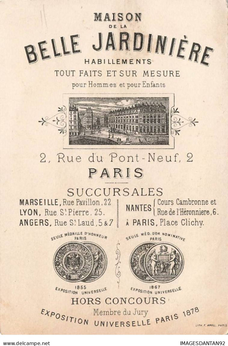 CHROMOS AO#AL000381  MAISON DE LA BELLE JARDINIERE HABILLEMENTS PARIS FILLETTE PORTANT LES GANTS D UN POMPIER - Otros & Sin Clasificación