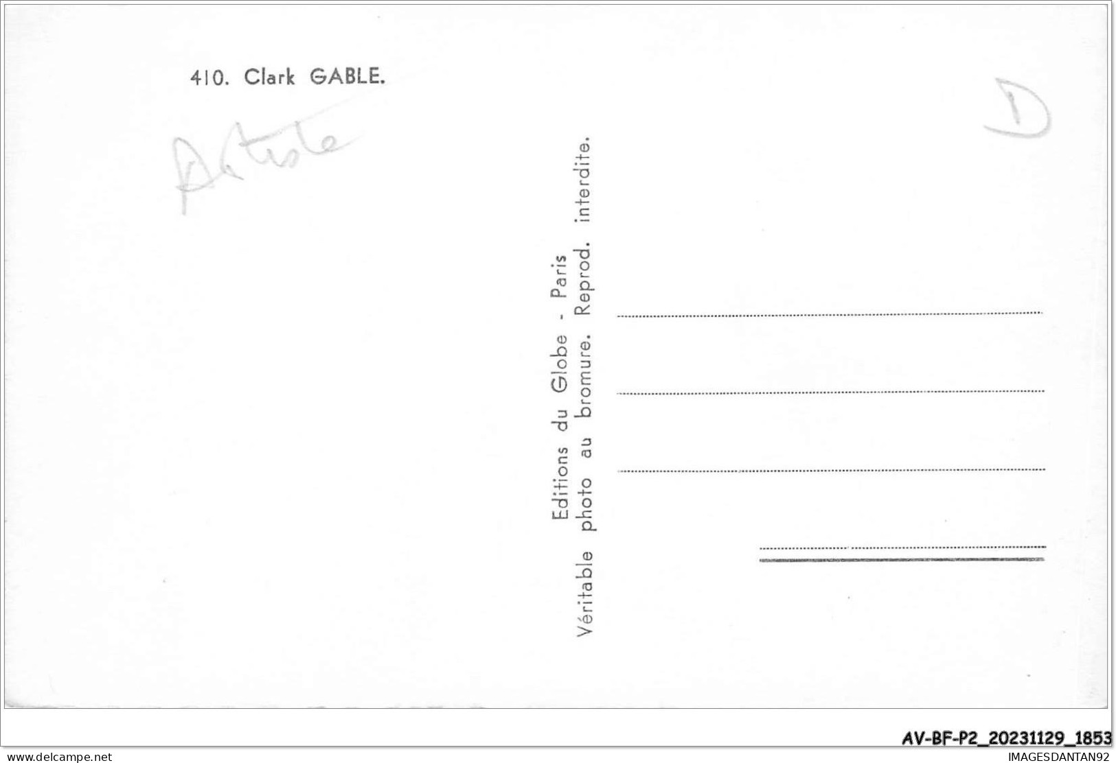 AV-BFP2-1113 - SPECTACLE - Artiste - Clark Gable - Artiesten
