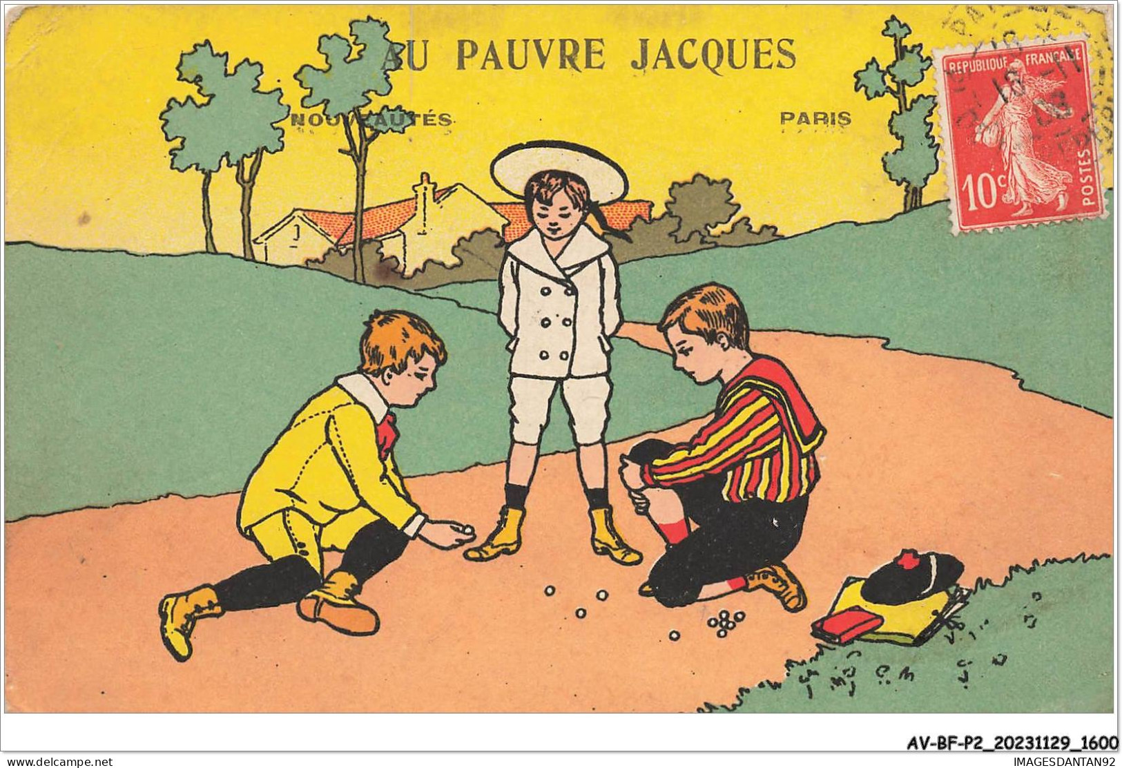 AV-BFP2-0987 - PUBLICITE - Au Pauvre Jacques - Garçons Jouant Aux Billes - Werbepostkarten