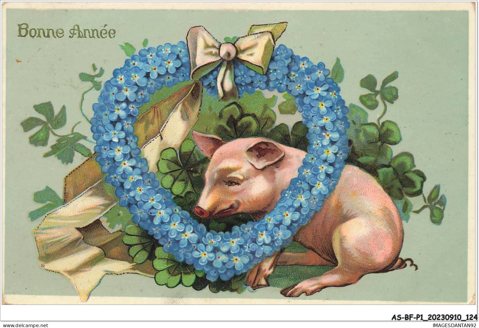 AS#BFP1-0063 - Animaux - Cochon - Bonne Année - C...Âur Fait En Myosotis - Schweine