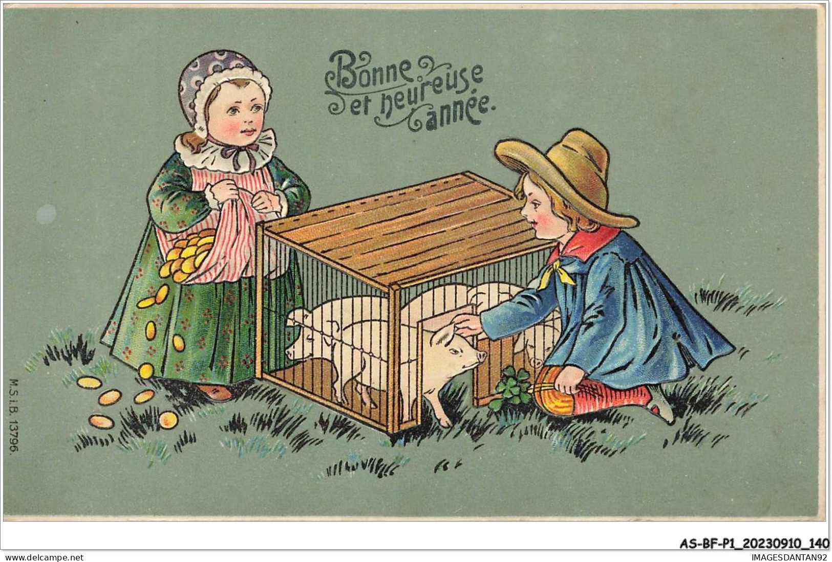 AS#BFP1-0071 - Animaux - Cochon - Bonne Et Heureuse Année - Carte Gaufrée - Cochons