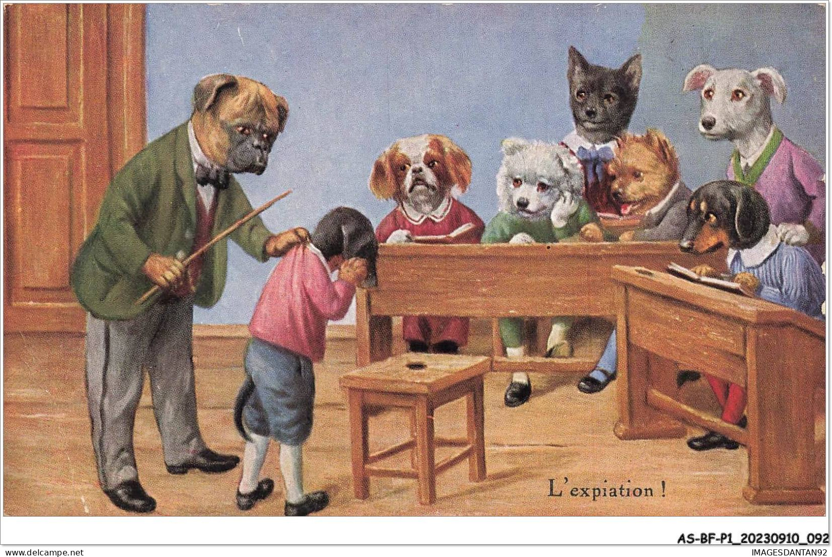 AS#BFP1-0047 - Animaux - Chien Habillés - L'expiation - Salle De Classe - Teckel - Dogs