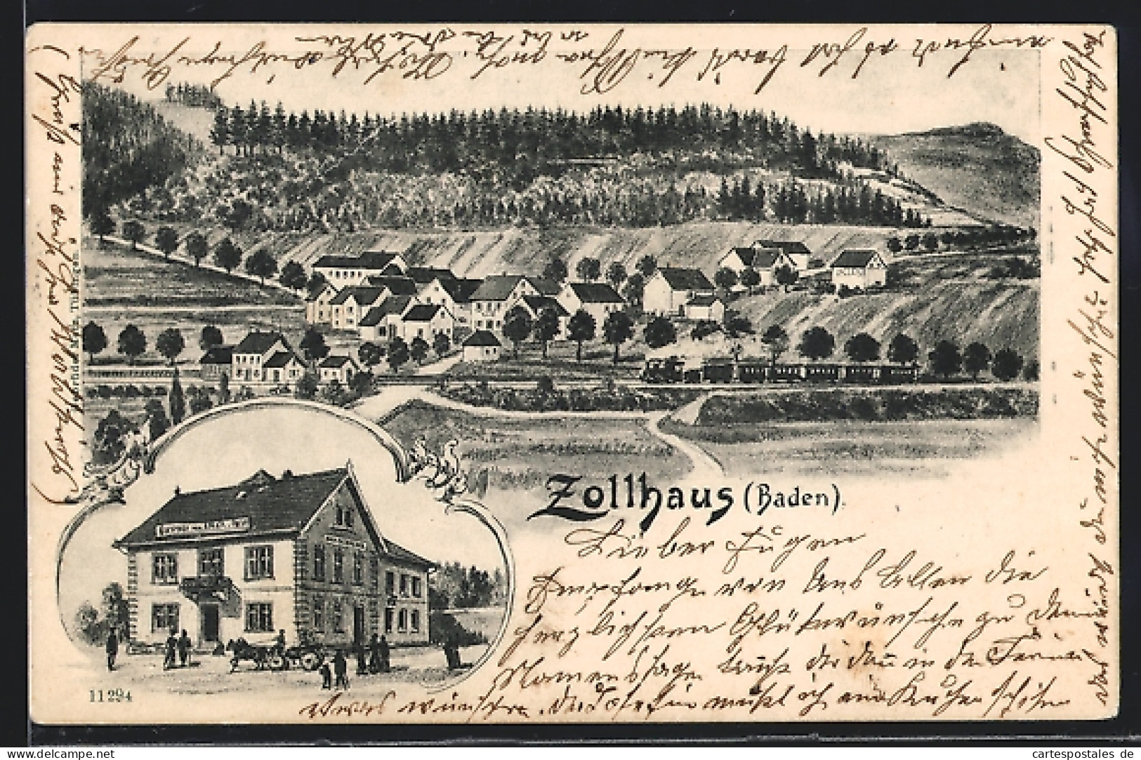 Lithographie Zollhaus /Baden, Gasthof Zum Adler, Teilansicht  - Baden-Baden