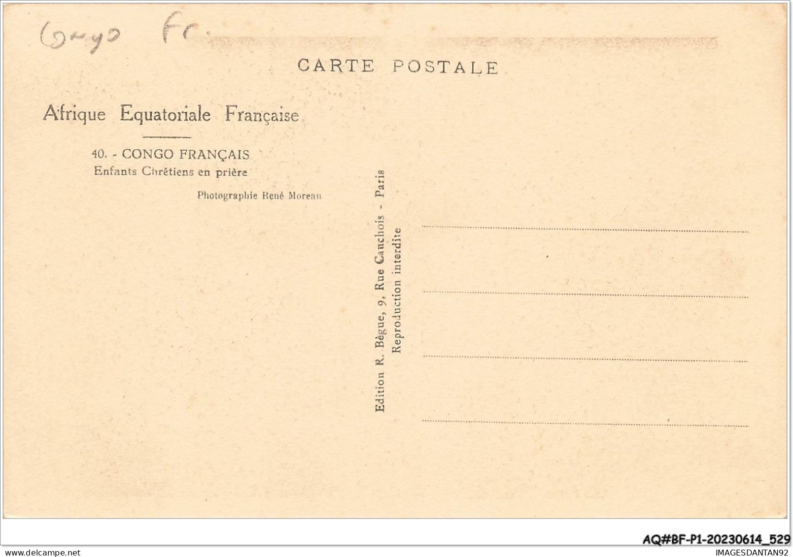 AQ#BFP1-CONGO BRAZAVILLE-0263 - CONGO FRANCAIS - Enfants Chrétiens En Prière - Congo Francés