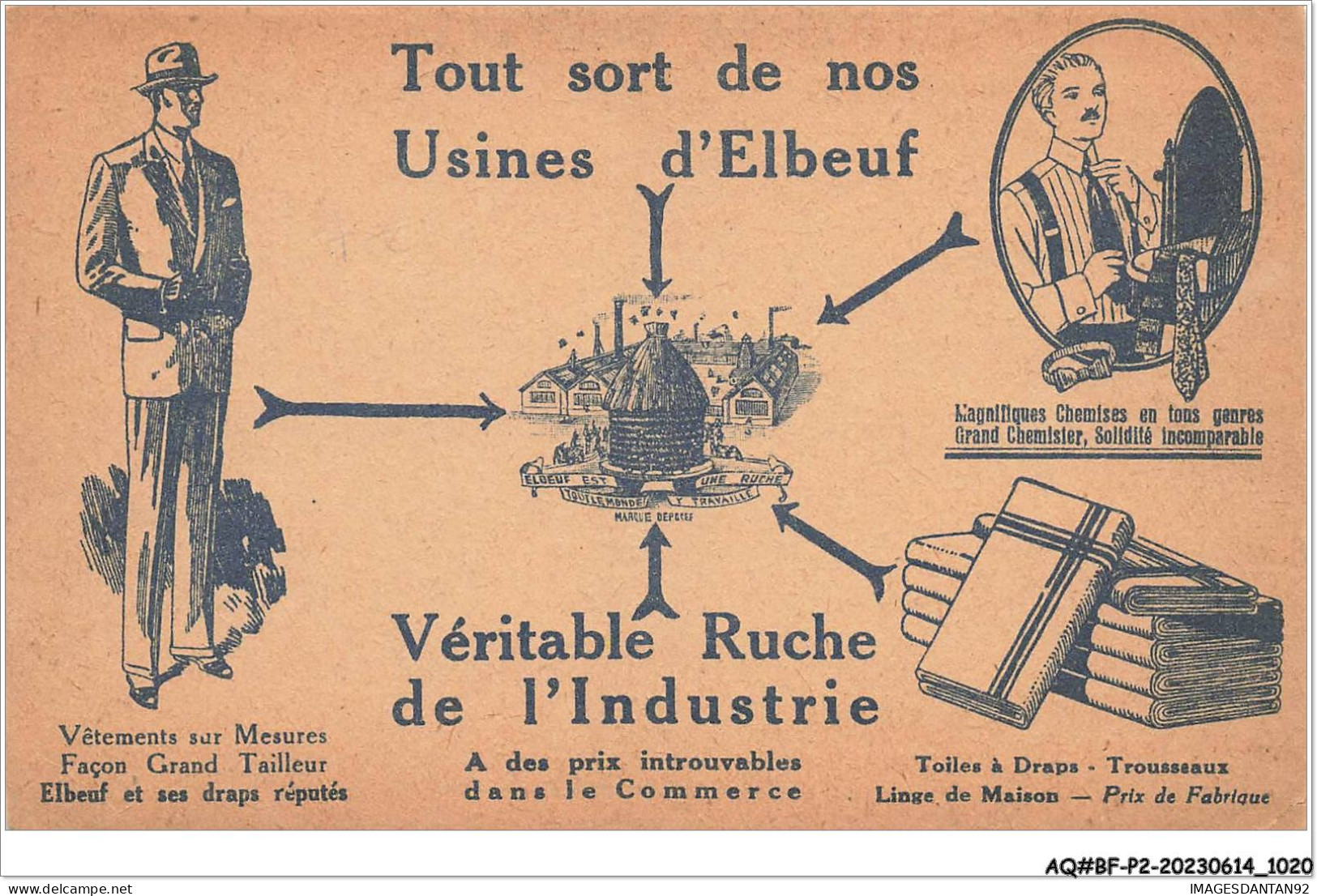 AQ#BFP2-76-0508 - ELBEUF - Tout Sort De Nos Usines D'Elbeuf - Union Des Manufactures - Carte Publicitaire - Elbeuf