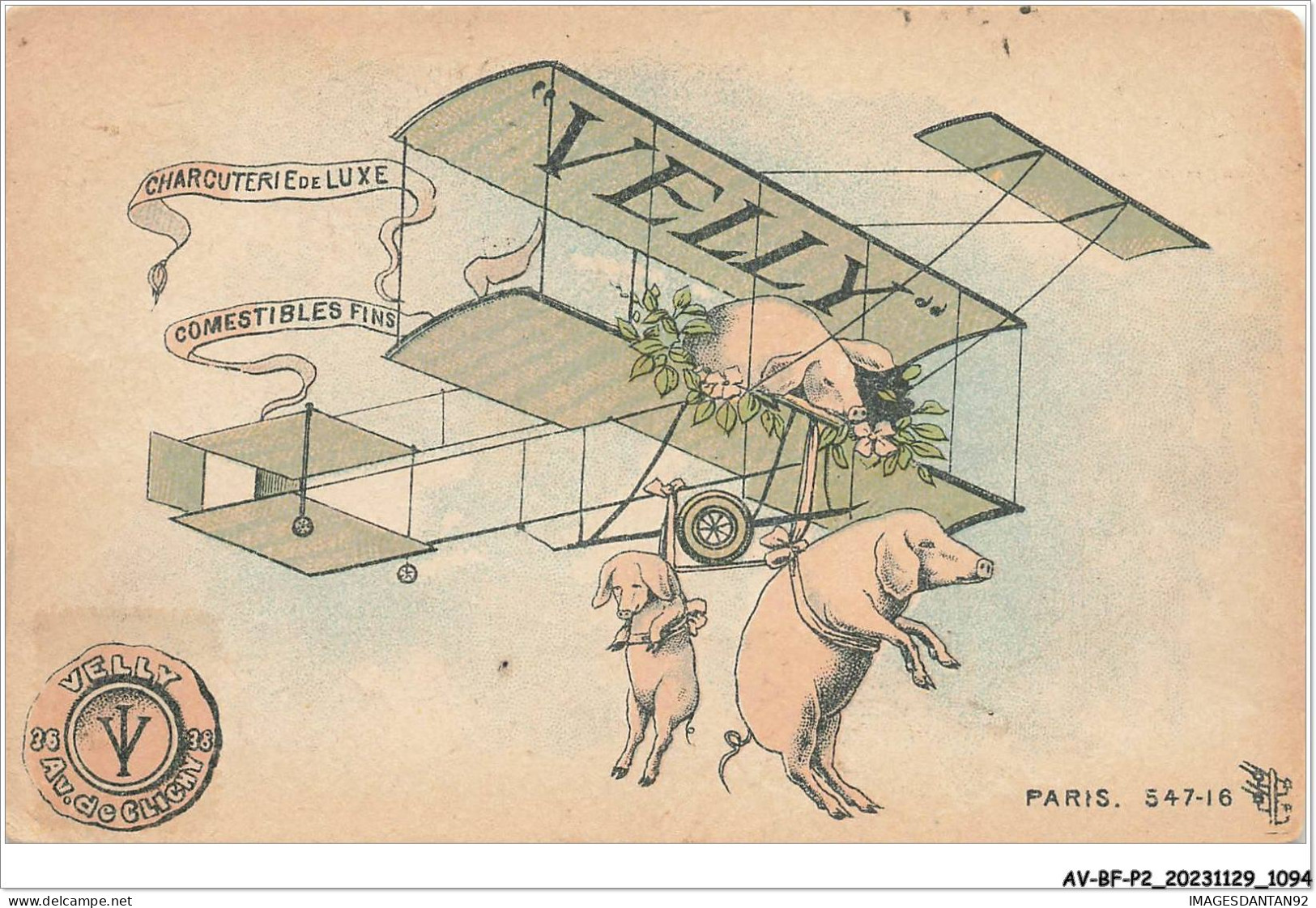 AV-BFP2-0734 - ANIMAUX - Cochons Dans Un Avion - Charcuteurie De Luxe Velly - Publicité - Schweine