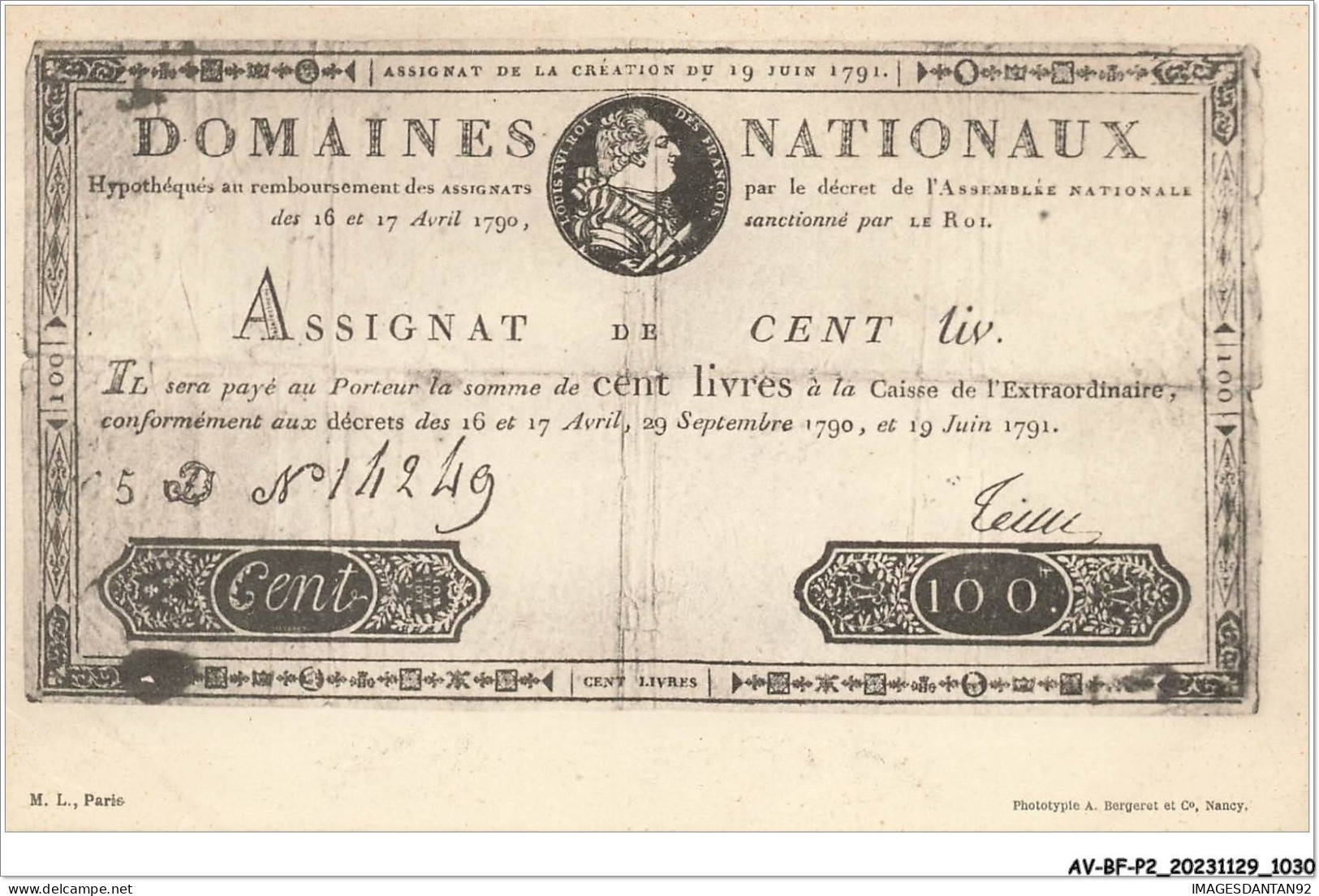 AV-BFP2-0702 - MONNAIE - Billet - Assignat De Cent Liv - Monnaies (représentations)