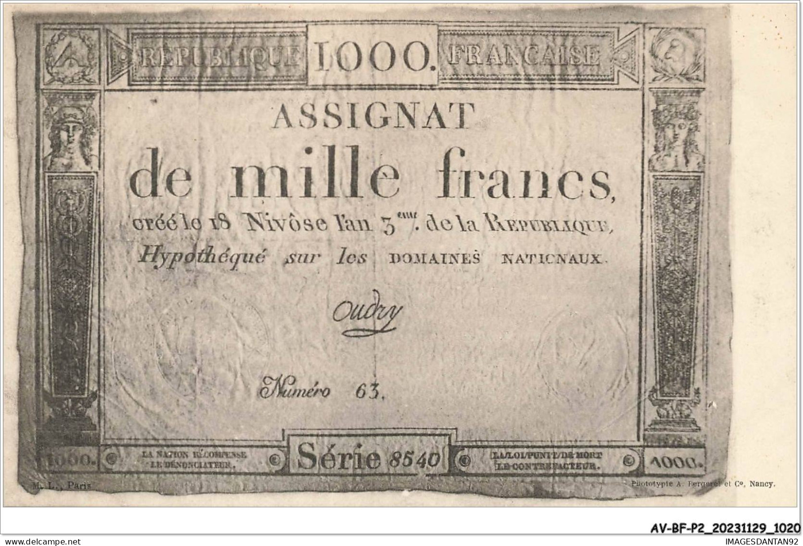 AV-BFP2-0697 - MONNAIE - Billet - Assignat De Mille Francs - Monedas (representaciones)