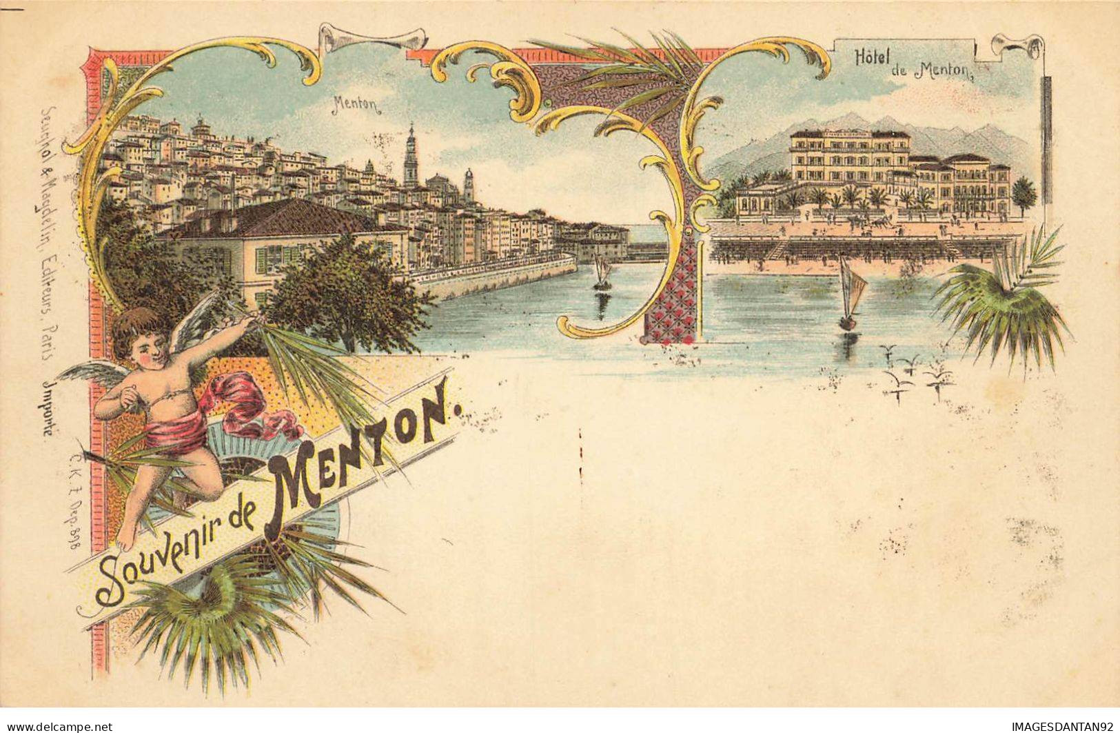 06 MENTON #FG56279 SOUVENIR DE TYPE GRUSS HOTEL ANGELOT - Menton