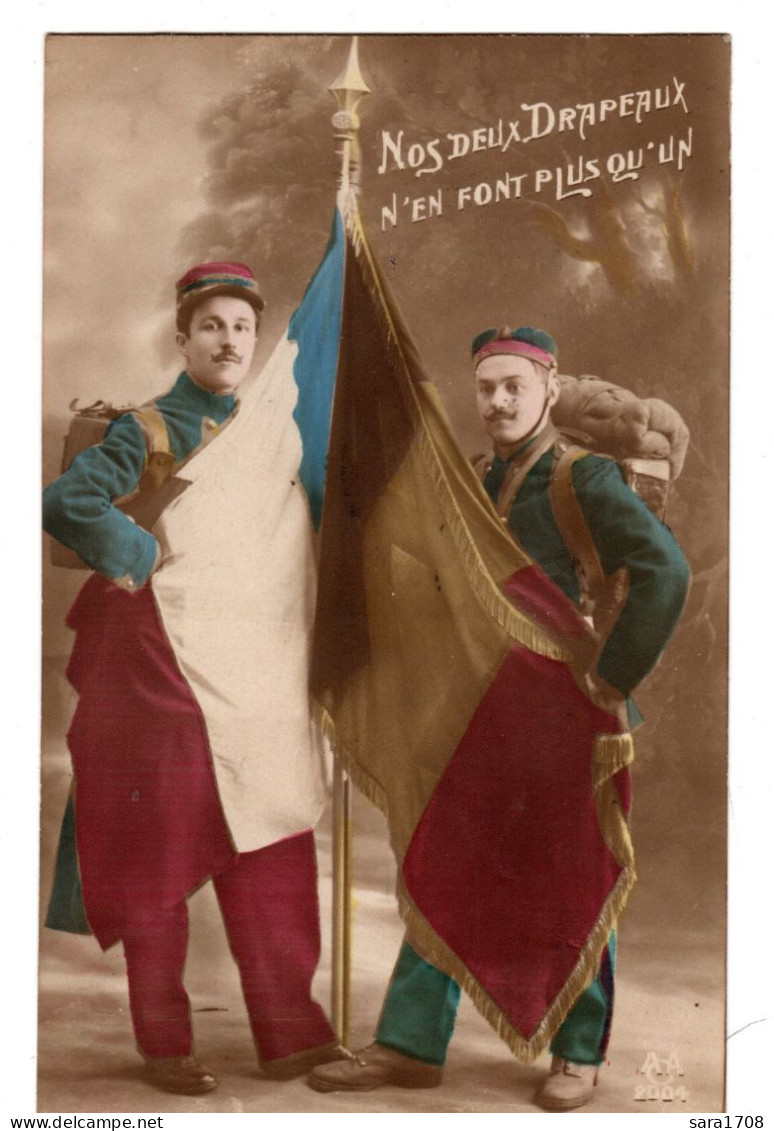 Nos Deux Drapeaux N'en Font Plus Qu'un. Guerre Européenne 1914-1918. 2 SCAN. - Patriotic