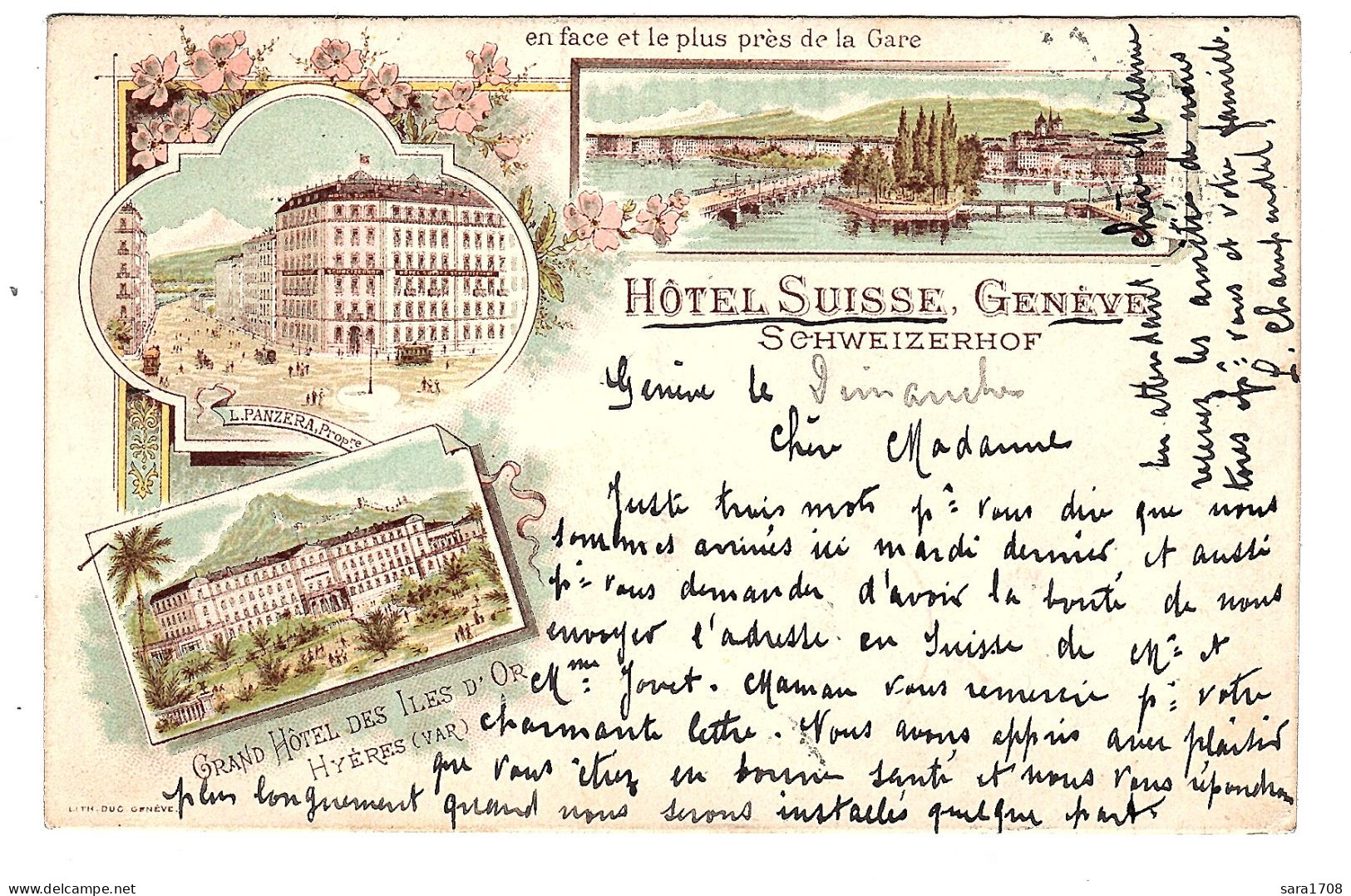 GENÈVE, Hôtel Suisse, Schweizerhof. Voyagée En 1899. 2 SCAN. - Andere & Zonder Classificatie