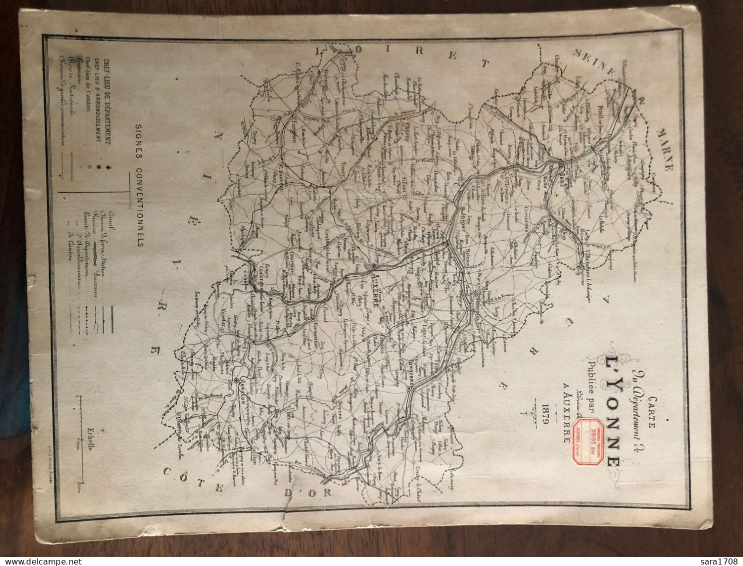 Carte Du Dép De L'YONNE, Par DROT Ainé à AUXERRE En 1879. Lithographie Par G. ROUILLE à Auxerre. PORT GRATUIT FRANCE. - Litografia