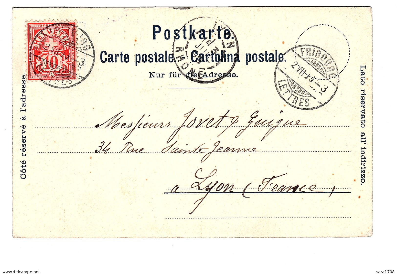 FRIBOURG, Voyagée En 1899. RARE. 2 SCAN. - Autres & Non Classés
