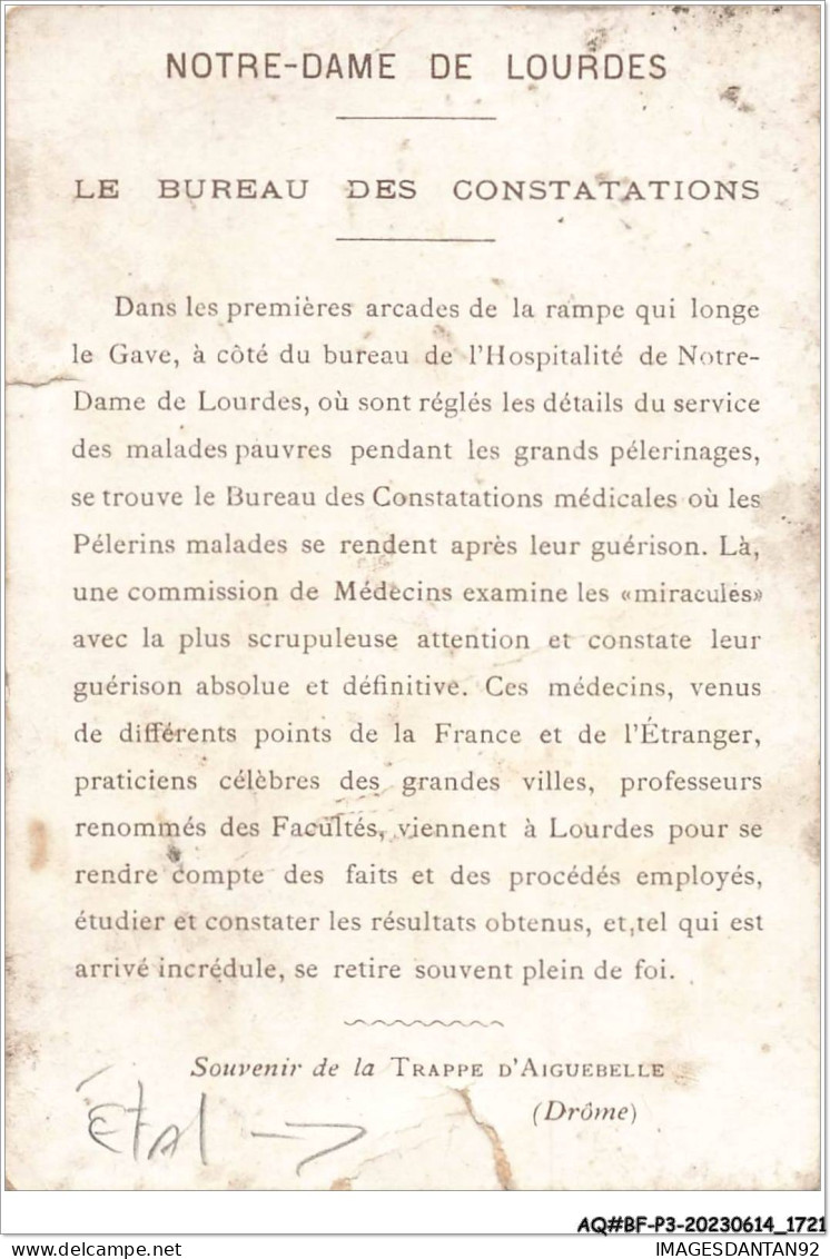 AQ#BFP3-CHROMOS-0858 - CHOCOLAT D'AIGUEBELLE - Bureau Des Constatations - Notre-Dame De Lourdes - Aiguebelle