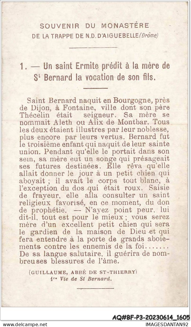 AQ#BFP3-CHROMOS-0800 - CHOCOLAT AIGUEBELLE - Vie De Saint-Bernard Glorieux Patron Des P.P Trappistes  - Aiguebelle