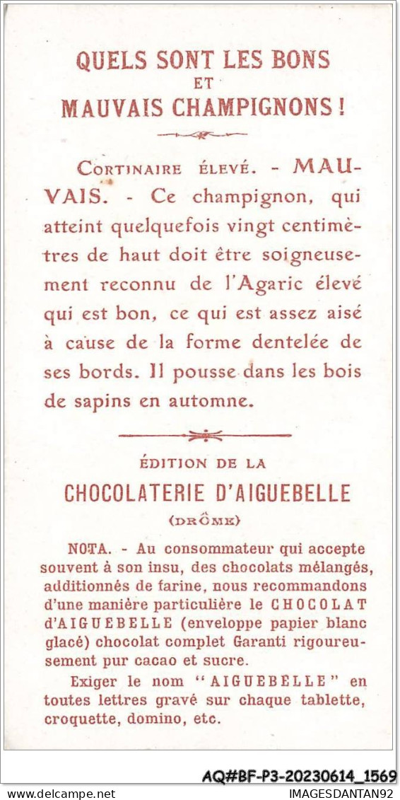 AQ#BFP3-CHROMOS-0782 - Chocolat D'Aiguebelle - Champignon - Cortinaire élevé, Mauvais - Aiguebelle