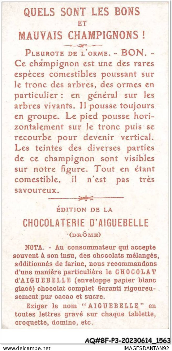 AQ#BFP3-CHROMOS-0779 - Chocolat D'Aiguebelle - Champignon - Pleurote De L'Orme, Bon - Aiguebelle