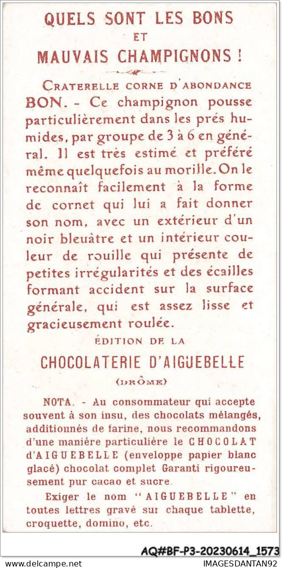 AQ#BFP3-CHROMOS-0784 - Chocolat D'Aiguebelle - Champignon - Cratorelle Corne D'abondance, Bon - Aiguebelle