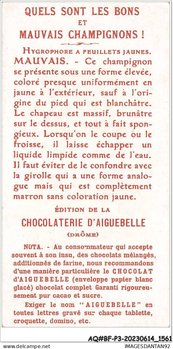 AQ#BFP3-CHROMOS-0778 - Chocolat D'Aiguebelle - Champignon - Hygrophore à Feuillets Jaunes - Aiguebelle