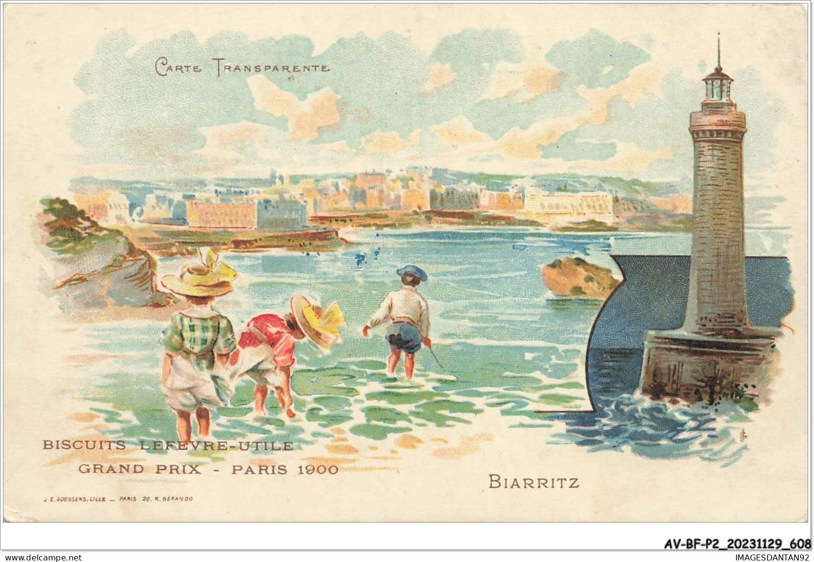 AV-BFP2-0492 - FANTAISIE - Carte à Système Hold To Light - Biarritz - Biscuit Lefevre-Utile - Cartoline Con Meccanismi