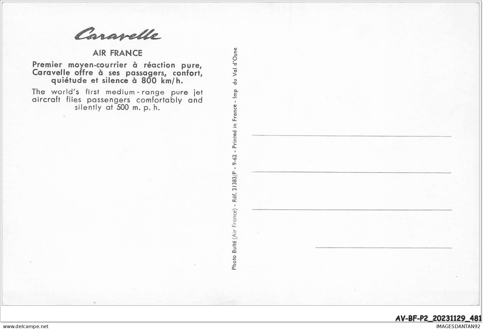 AV-BFP2-0428 - AVIATION - Air France - Caravelle - Premier Moyen-courrier  - Sonstige & Ohne Zuordnung