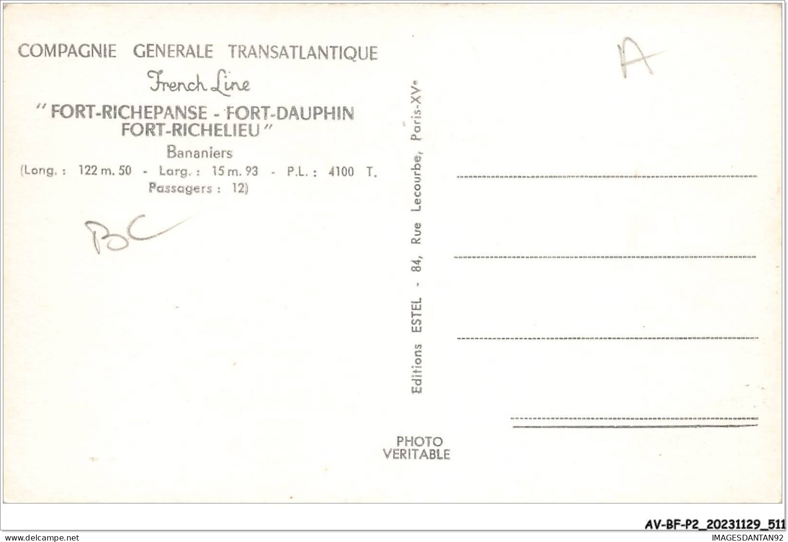 AV-BFP2-0443 - BATEAU - Fort-Richepanse, Fort-Dauphin, Fort-Richelieu - Bananier - Piroscafi
