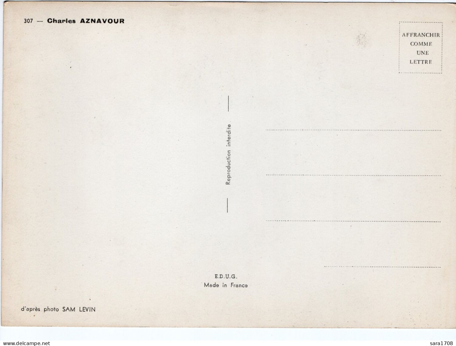 Charles AZNAVOUR. RARE Carte Postale Année 1965-70 De Format 21 X 15 Cm. VOIR 2 SCAN. - Singers & Musicians