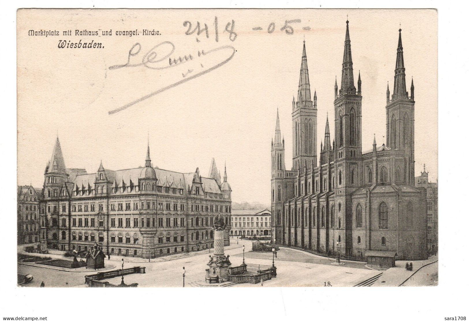 WIESBADEN, Marklplatz Mit Rathaus Und Evangel. Kirche. Place Du Marché Avec Mairie Et évangélique. église. 2 SCAN. - Wiesbaden