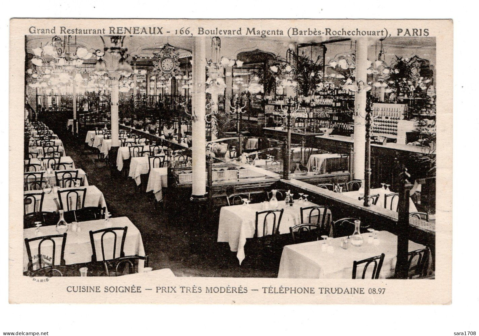 75 PARIS, Restaurtant RENEAUX, 166 Boulevard MAGENTA. TERROLLION Frères Successeurs. 2 SCAN. - Cafés, Hoteles, Restaurantes